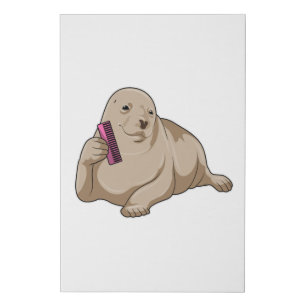 Seal as Hairdresser with Comb Faux Canvas Print