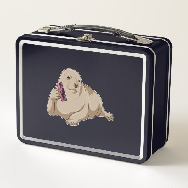 Seal as Hairdresser with Comb Metal Lunch Box (Front)