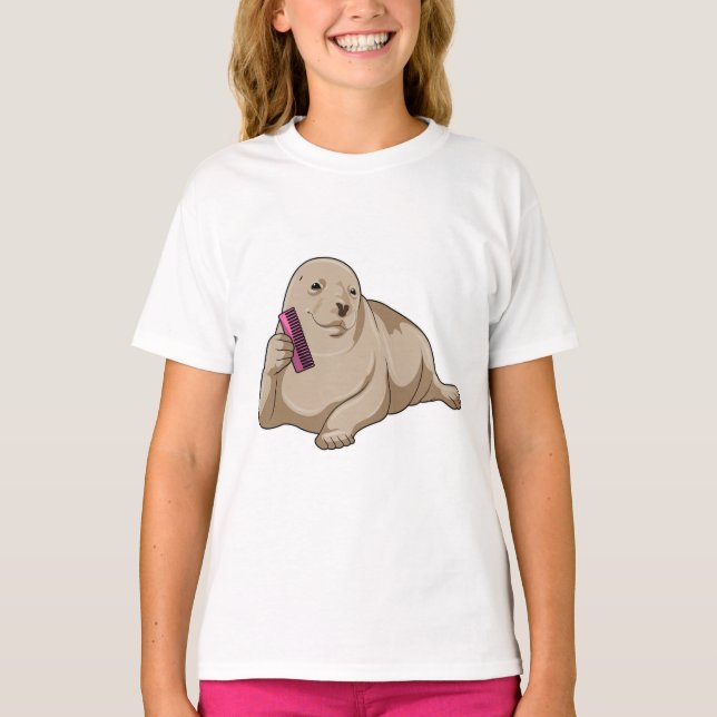 Seal as Hairdresser with Comb T-Shirt (Front)