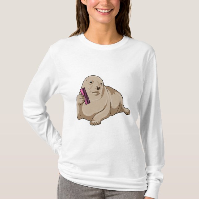Seal as Hairdresser with Comb T-Shirt (Front)