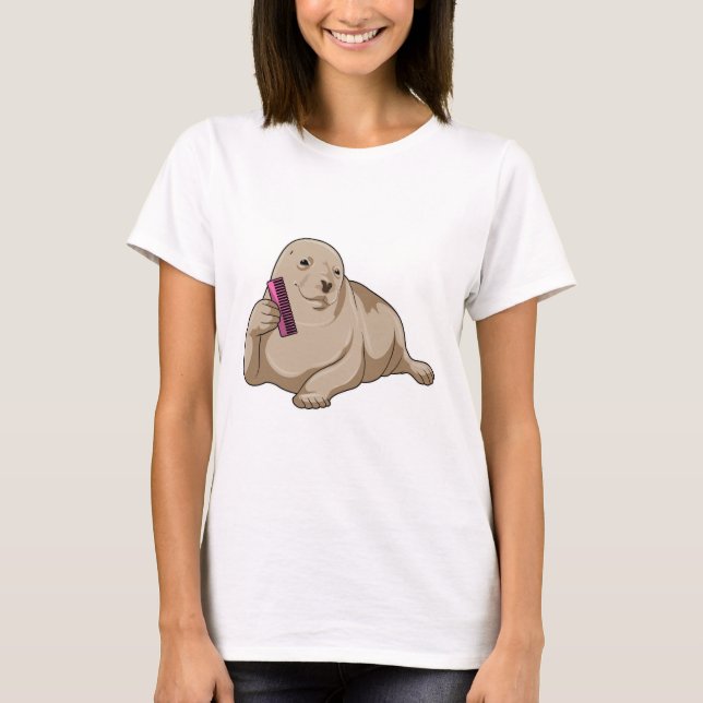 Seal as Hairdresser with Comb T-Shirt (Front)