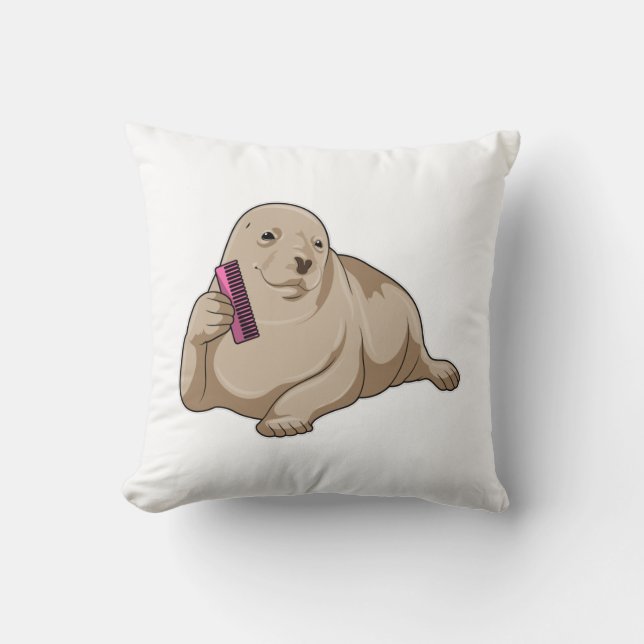 Seal as Hairdresser with Comb Throw Pillow (Front)