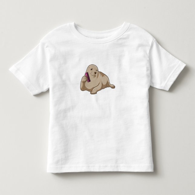 Seal as Hairdresser with Comb Toddler T-shirt (Front)