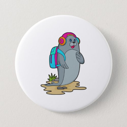 Seal as Hiker with Backpack Button