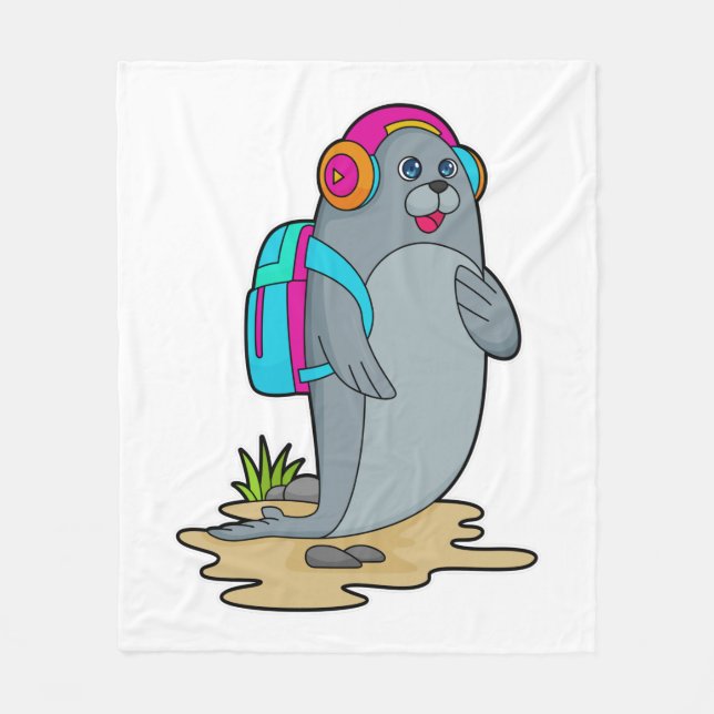 Seal as Hiker with Backpack Fleece Blanket (Front)