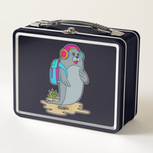 Seal as Hiker with Backpack Metal Lunch Box