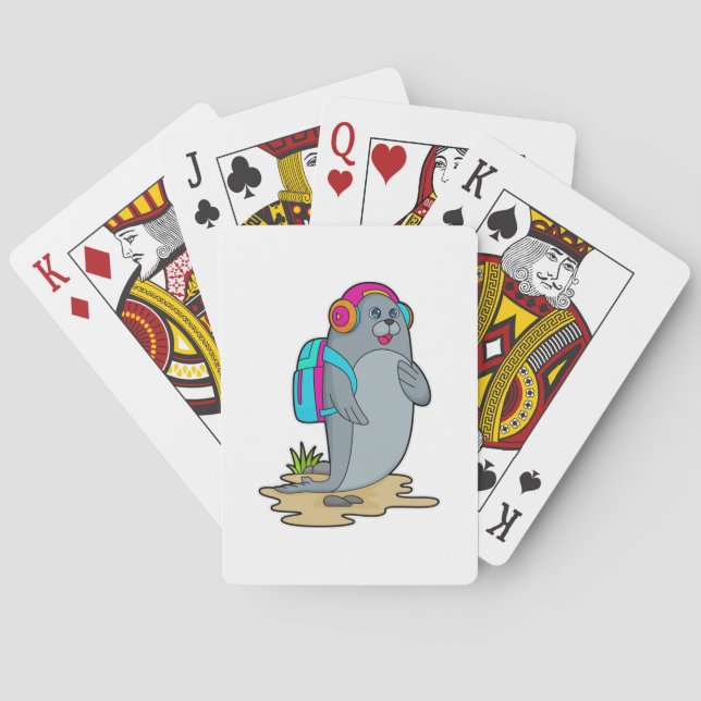 Seal as Hiker with Backpack Poker Cards (Back)