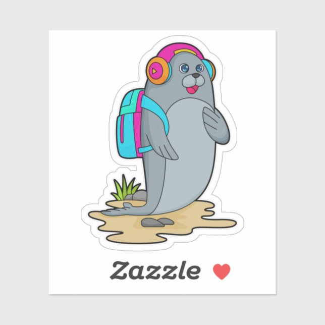 Seal as Hiker with Backpack Sticker (Sheet)