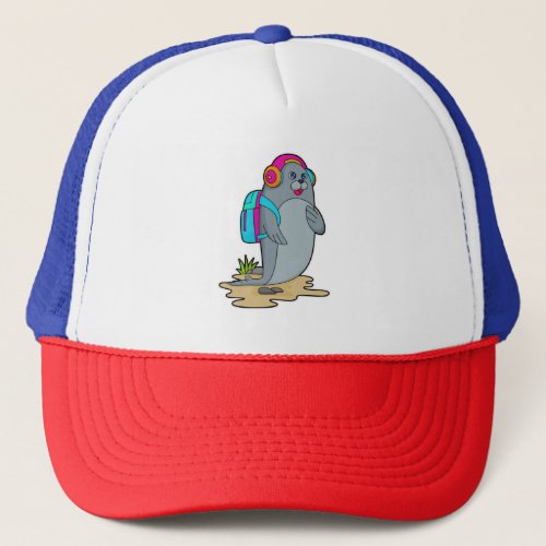 Seal as Hiker with Backpack Trucker Hat