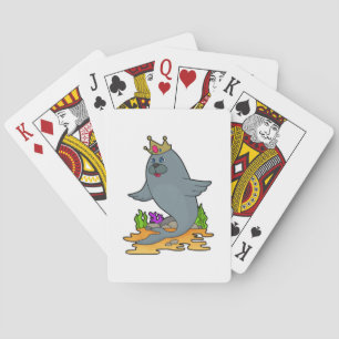 Seal as King with Crown Poker Cards