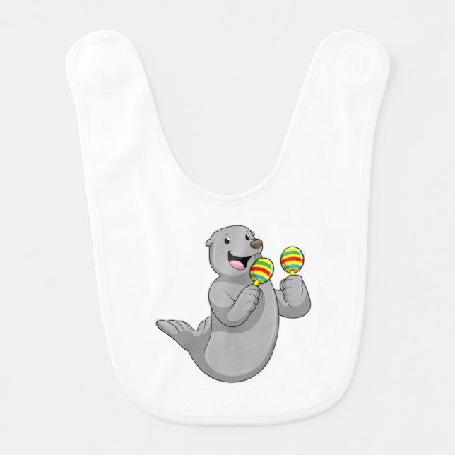 Seal as Musician with Maracas Baby Bib (Front)