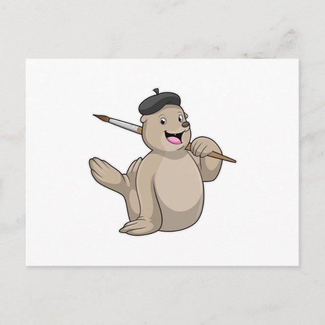 Seal as Painter with Paint brush Postcard (Front)