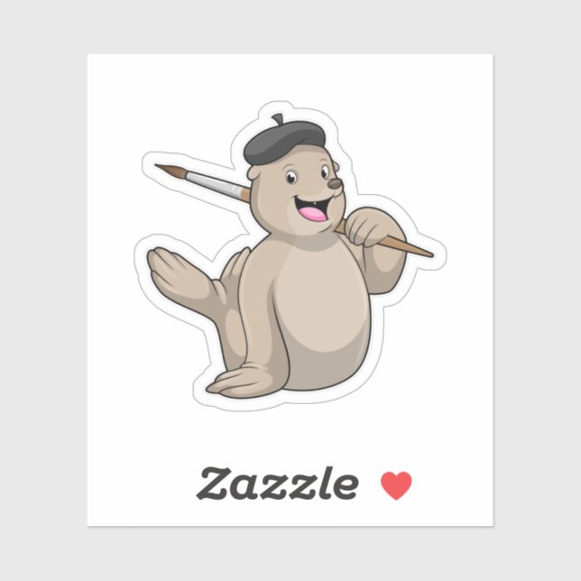 Seal as Painter with Paint brush Sticker (Sheet)