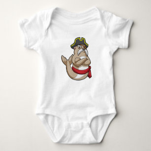 Seal as Pirate with Pirate hat Baby Bodysuit