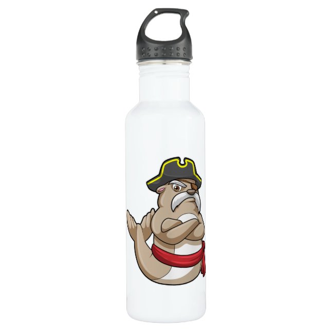 Seal as Pirate with Pirate hat Stainless Steel Water Bottle (Front)