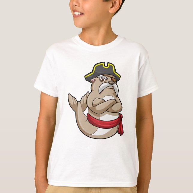 Seal as Pirate with Pirate hat T-Shirt (Front)