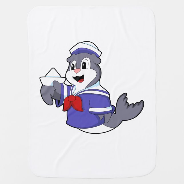 Seal as Sailor with Boat Baby Blanket (Front)