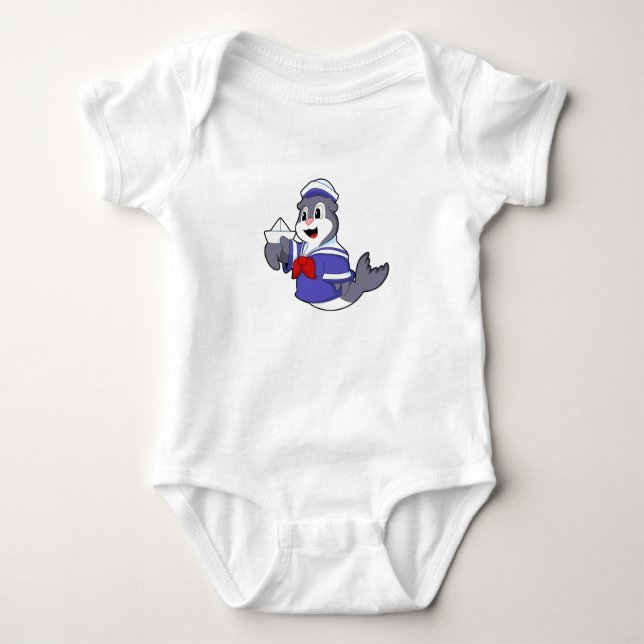 Seal as Sailor with Boat Baby Bodysuit (Front)