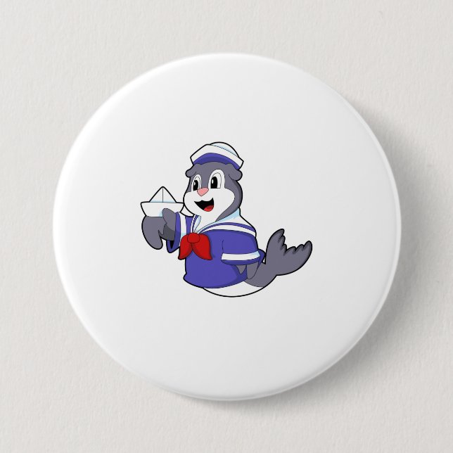Seal as Sailor with Boat Button (Front)
