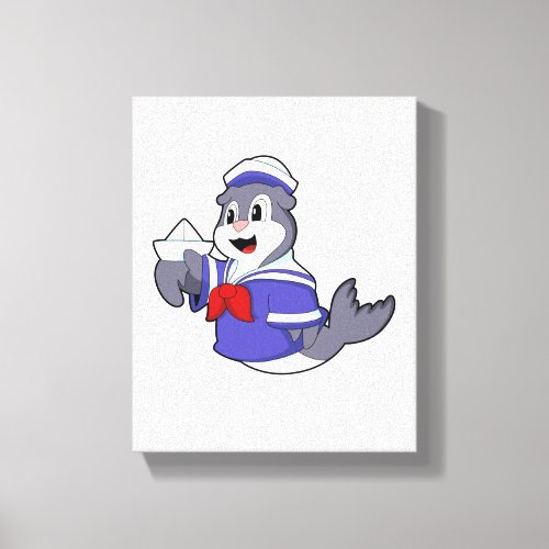 Seal as Sailor with Boat Canvas Print