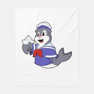Seal as Sailor with Boat Fleece Blanket
