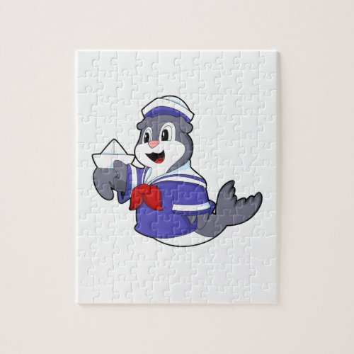 Seal as Sailor with Boat Jigsaw Puzzle