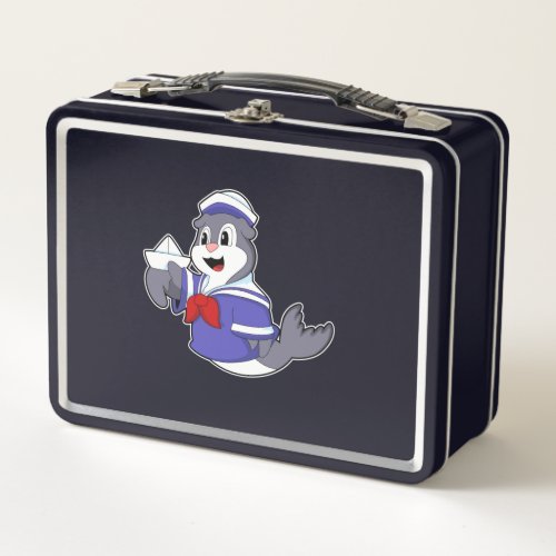 Seal as Sailor with Boat Metal Lunch Box