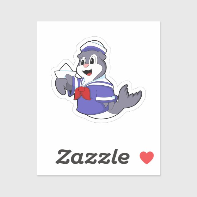 Seal as Sailor with Boat Sticker (Sheet)