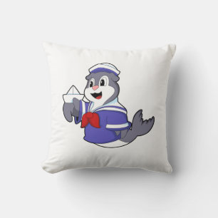 Seal as Sailor with Boat Throw Pillow