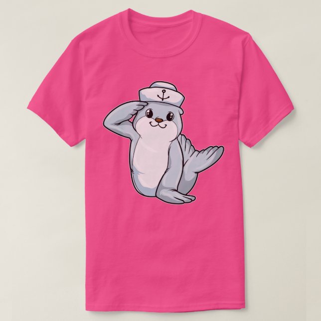 Seal as Sailor with Hat 2 T-Shirt (Design Front)