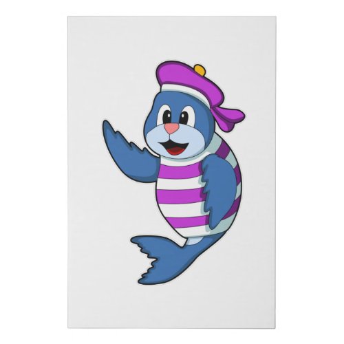 Seal as Sailor with Hat Faux Canvas Print