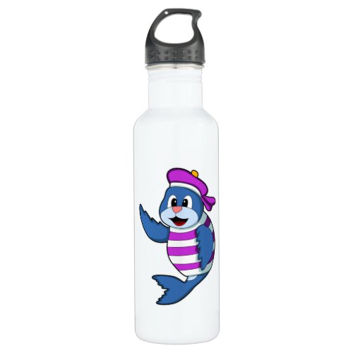 Seal as Sailor with Hat Stainless Steel Water Bottle