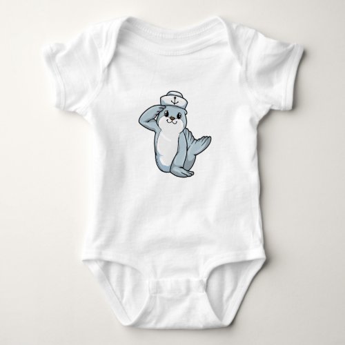 Seal as Sailor with Sailor hat Baby Bodysuit