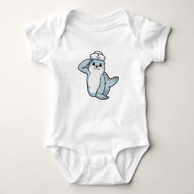 Seal as Sailor with Sailor hat Baby Bodysuit (Front)