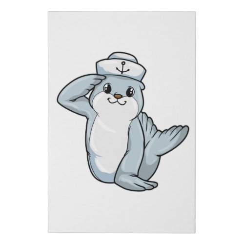 Seal as Sailor with Sailor hat Faux Canvas Print