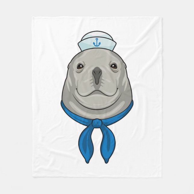 Seal as Sailor with Sailor hat Fleece Blanket (Front)
