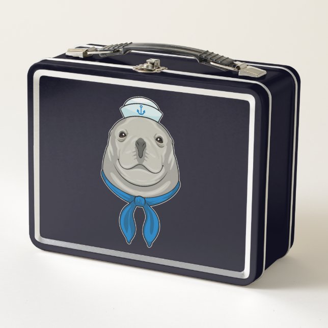 Seal as Sailor with Sailor hat Metal Lunch Box (Front)