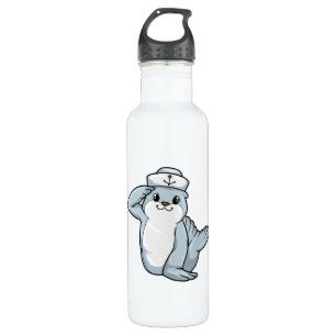 Seal as Sailor with Sailor hat Stainless Steel Water Bottle