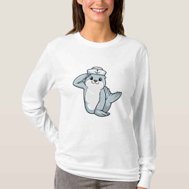 Seal as Sailor with Sailor hat T-Shirt (Front)