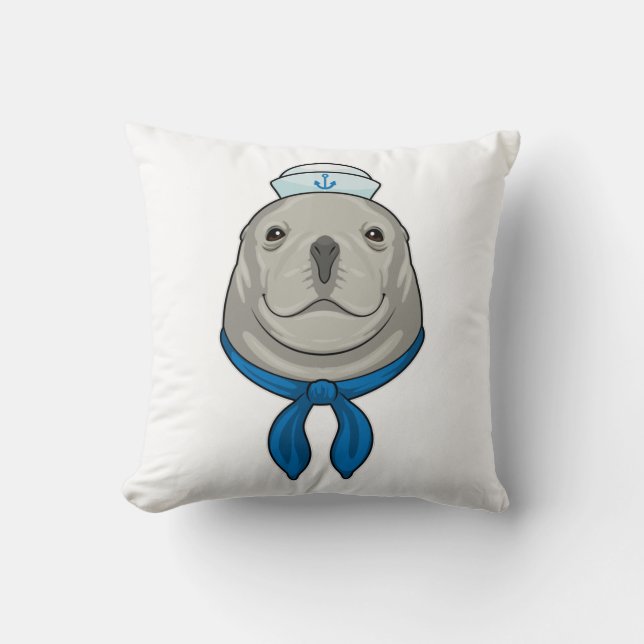 Seal as Sailor with Sailor hat Throw Pillow (Front)