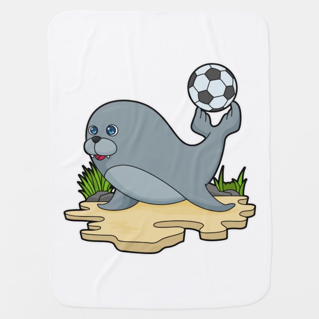 Seal as Soccer player with Soccer Baby Blanket (Front)