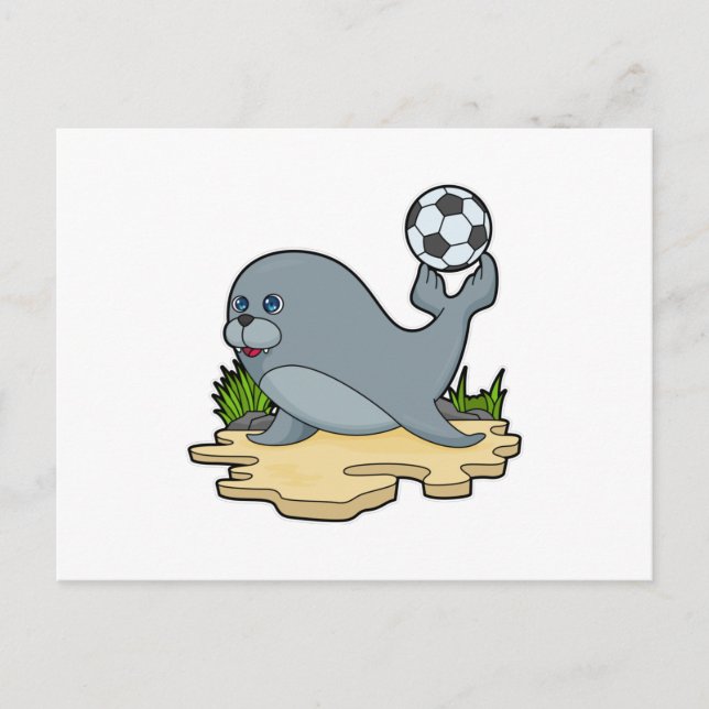Seal as Soccer player with Soccer Postcard (Front)