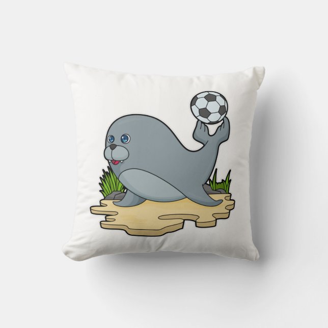 Seal as Soccer player with Soccer Throw Pillow (Front)