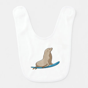 Seal as Surfer with Surfboard Baby Bib