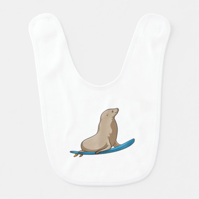 Seal as Surfer with Surfboard Baby Bib (Front)