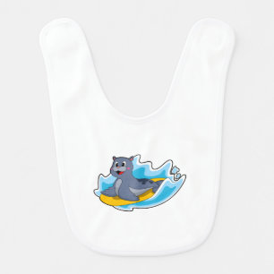 Seal as Surfer with Surfboard Baby Bib