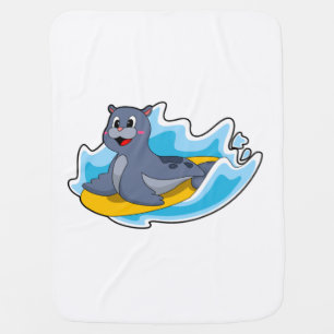 Seal as Surfer with Surfboard Baby Blanket