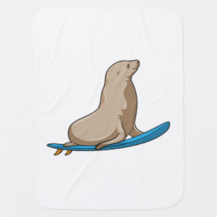 Seal as Surfer with Surfboard Baby Blanket