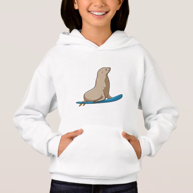 Seal as Surfer with Surfboard Hoodie (Front)