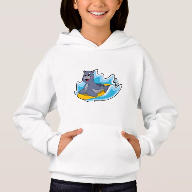 Seal as Surfer with Surfboard Hoodie (Front)